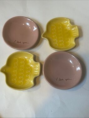 Lot of 4 Trinket Dishes; Hearth & Hand I Love You + 2 Yellow Bird
